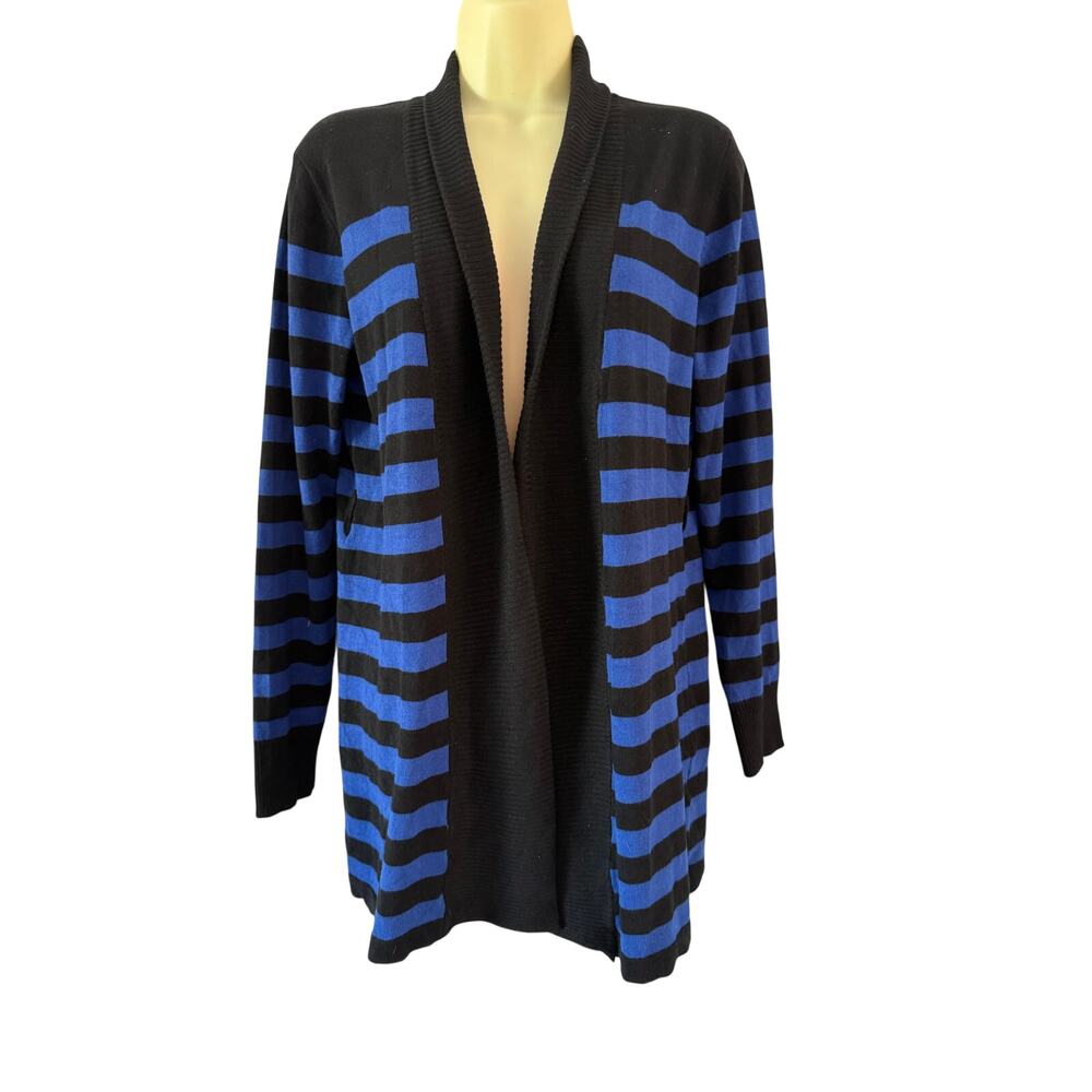 Metaphor Blue/Black Striped Cardigan Sweater Missing Belt Size Large